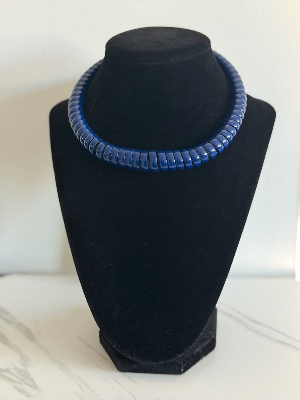 Vintage Blue Metal Collar Necklace - Women Jewelry